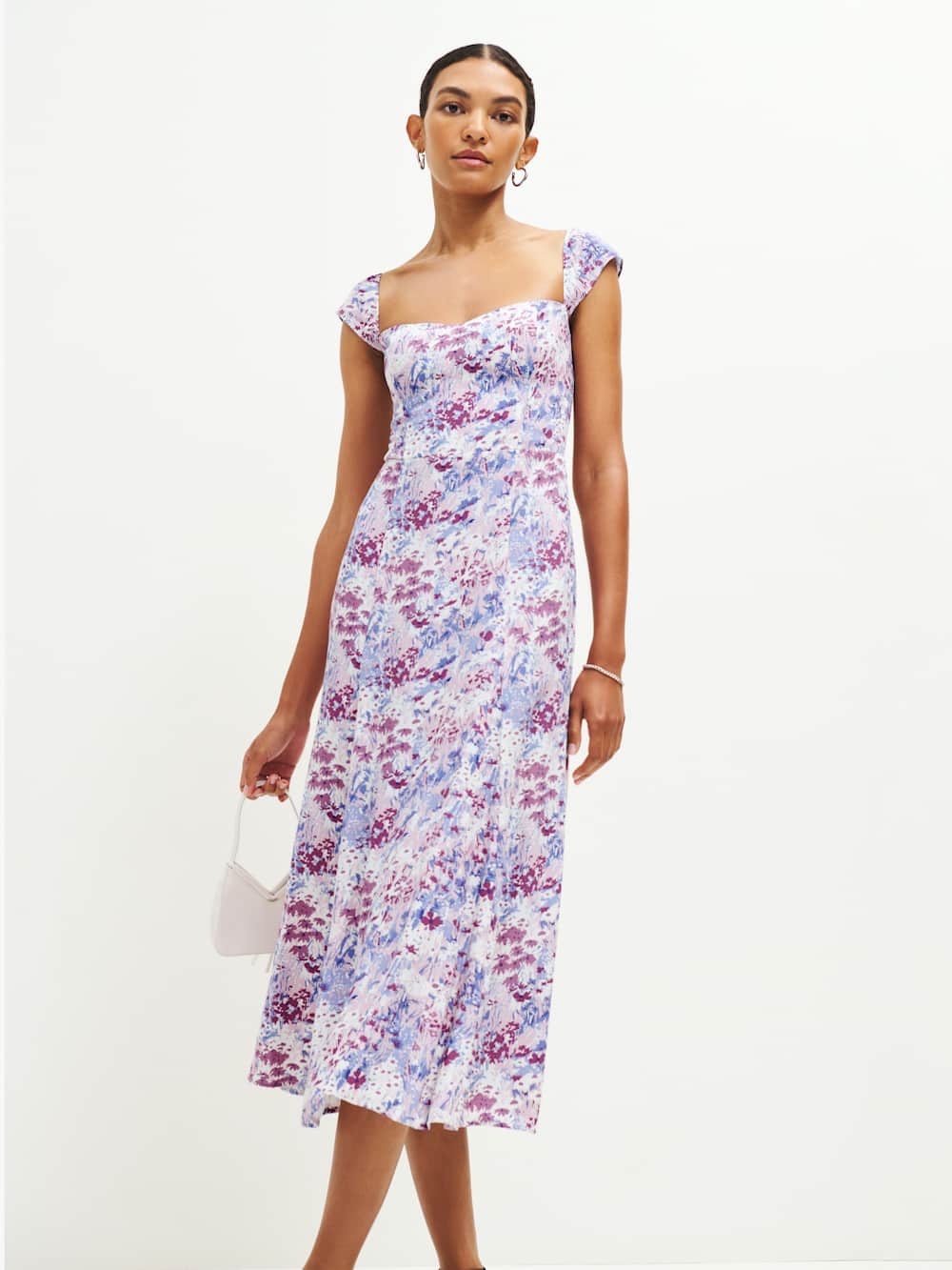 Reformation Bryson Dress Midi Length in Morning Dew Purple Floral Size 4 Viscose